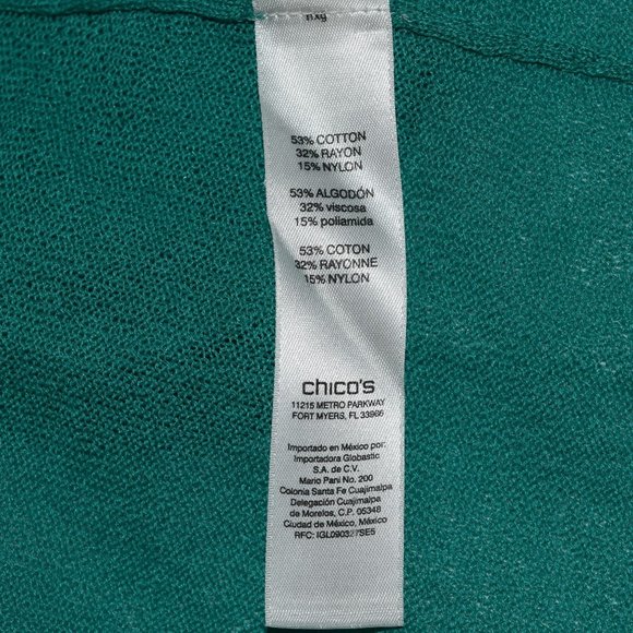 Chicos Fabulous Ruffle Cardigan Sweater Womens 12 Chicos 2 Green  3/4 Sleeve - Picture 7 of 8